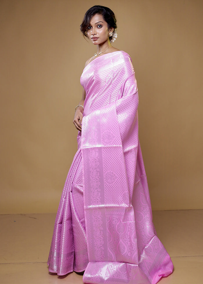 Pink Kora Silk Saree With Blouse Piece