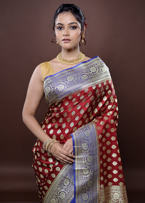 Maroon Banarasi Silk Saree Without Blouse Piece - Indian Silk House Agencies