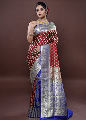 Maroon Banarasi Silk Saree Without Blouse Piece - Indian Silk House Agencies