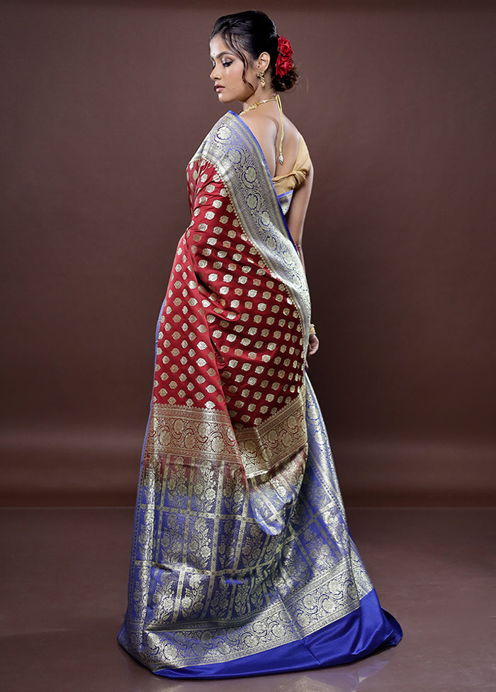 Maroon Banarasi Silk Saree Without Blouse Piece - Indian Silk House Agencies