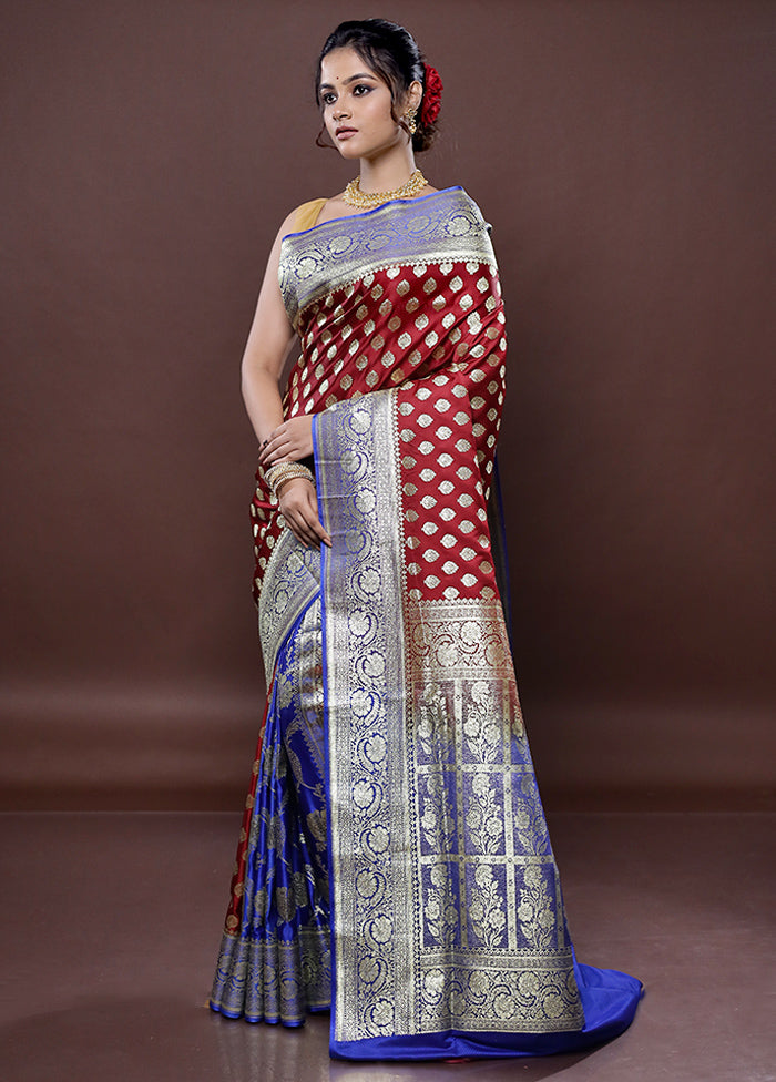 Maroon Banarasi Silk Saree Without Blouse Piece - Indian Silk House Agencies