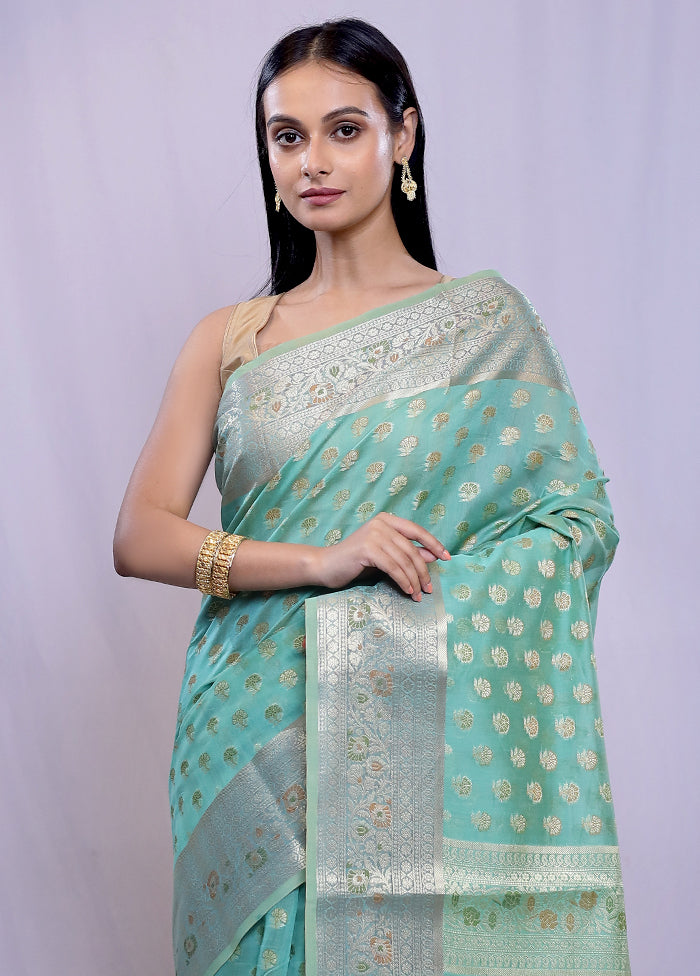 Green Kora Silk Saree With Blouse Piece