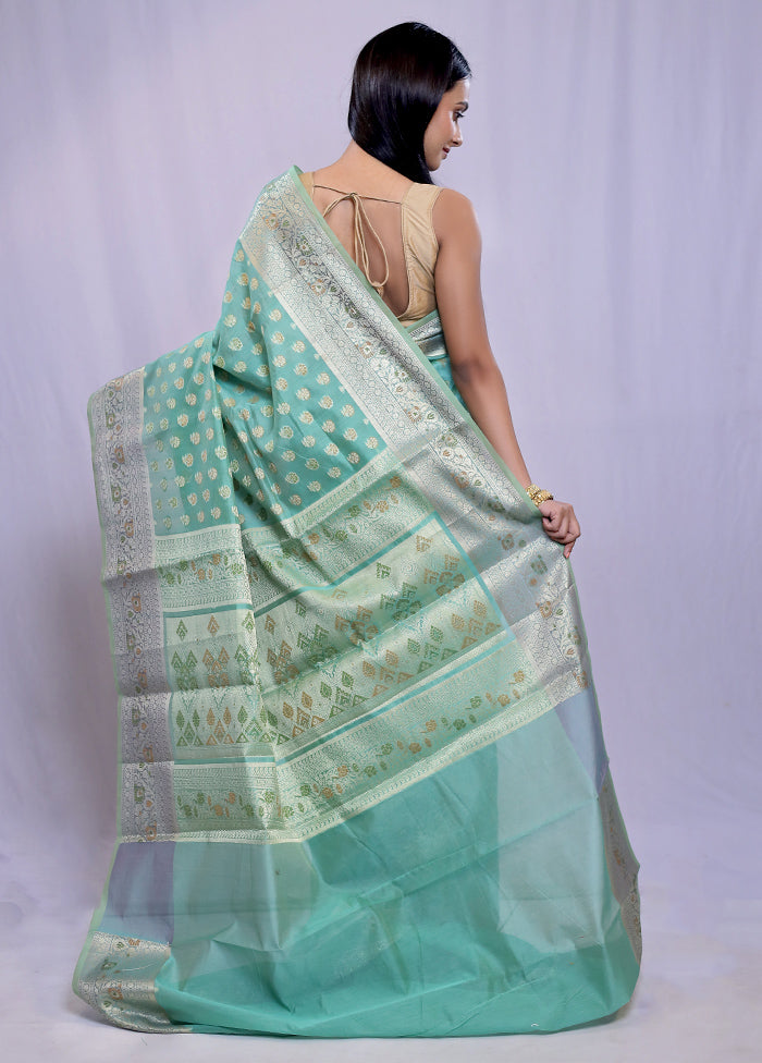 Green Kora Silk Saree With Blouse Piece