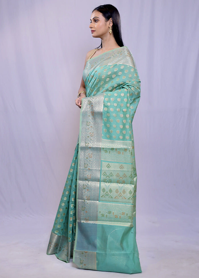 Green Kora Silk Saree With Blouse Piece