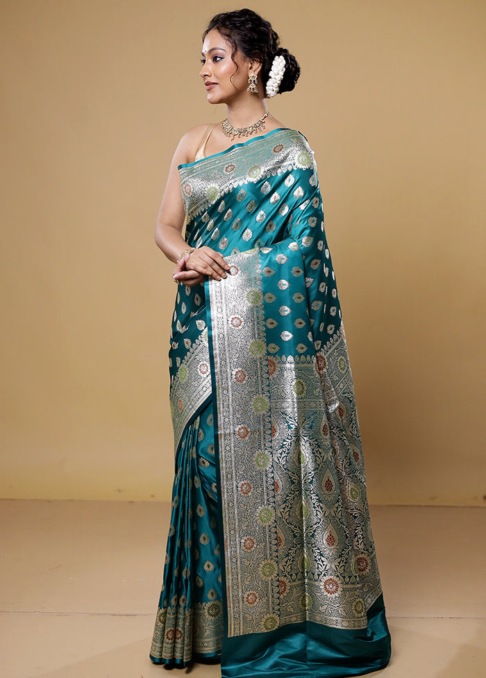 Green Banarasi Silk Saree With Blouse Piece