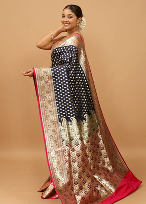 Blue Banarasi Silk Saree With Blouse Piece