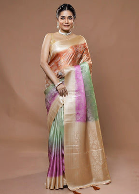 Multicolor Dupion Silk Saree With Blouse Piece - Indian Silk House Agencies