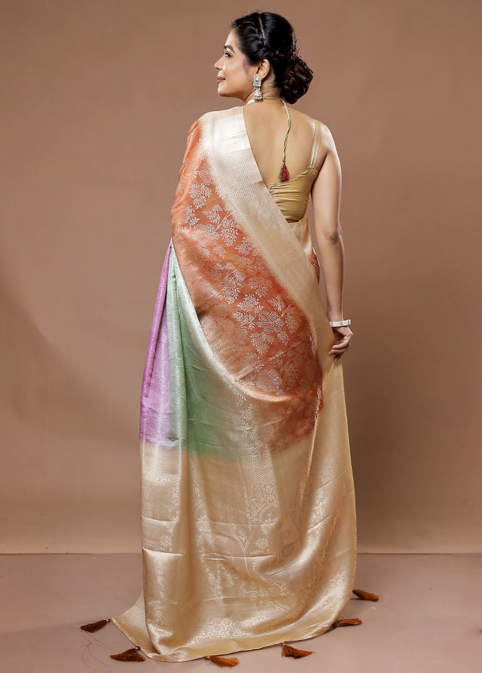 Multicolor Dupion Silk Saree With Blouse Piece - Indian Silk House Agencies