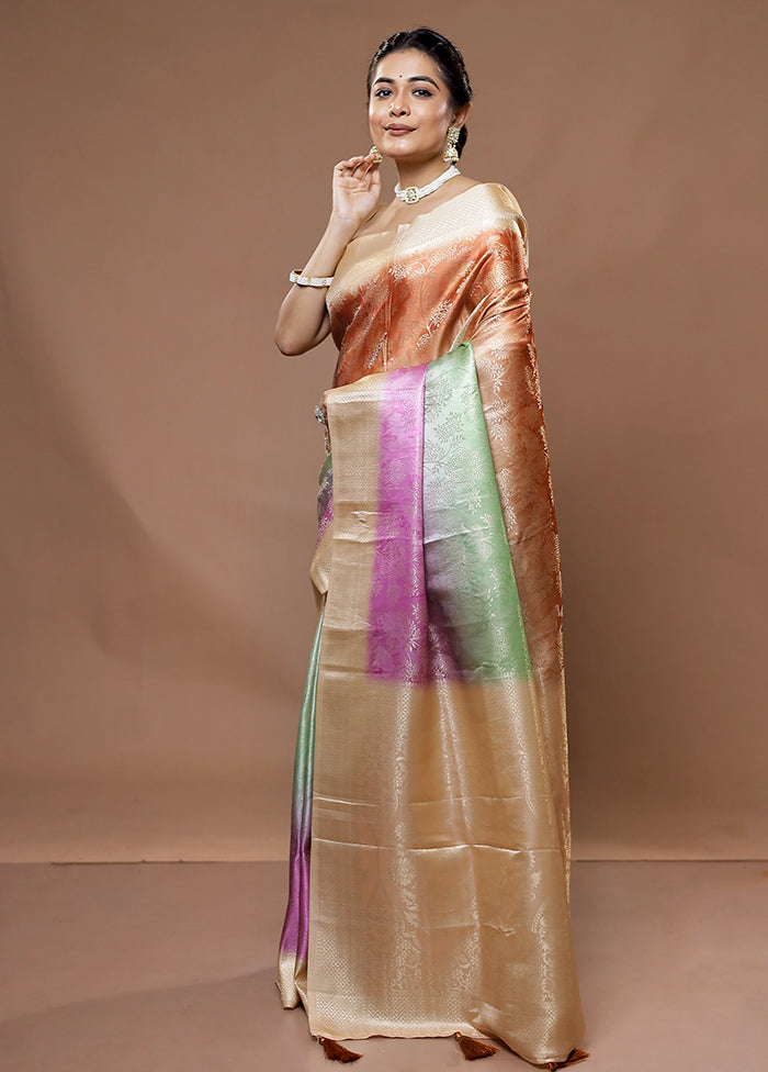 Multicolor Dupion Silk Saree With Blouse Piece - Indian Silk House Agencies