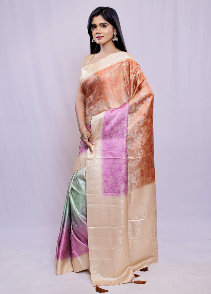 Multicolor Dupion Silk Saree With Blouse Piece - Indian Silk House Agencies