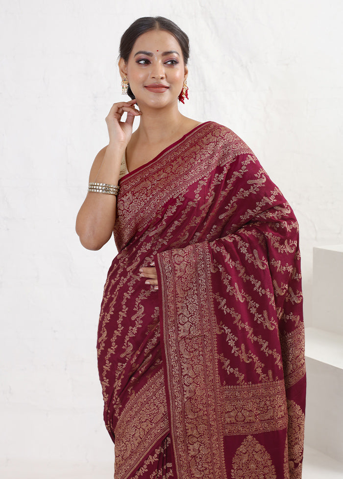 Maroon Pure Georgette Saree With Blouse Piece - Indian Silk House Agencies