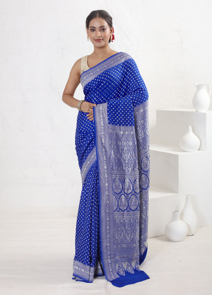 Blue Pure Georgette Saree With Blouse Piece - Indian Silk House Agencies