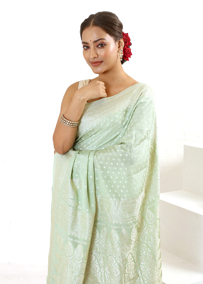 Green Pure Georgette Saree With Blouse Piece - Indian Silk House Agencies