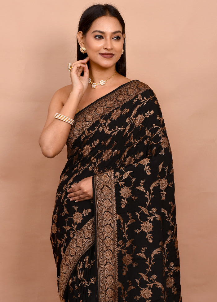 Black Pure Georgette Saree With Blouse Piece - Indian Silk House Agencies