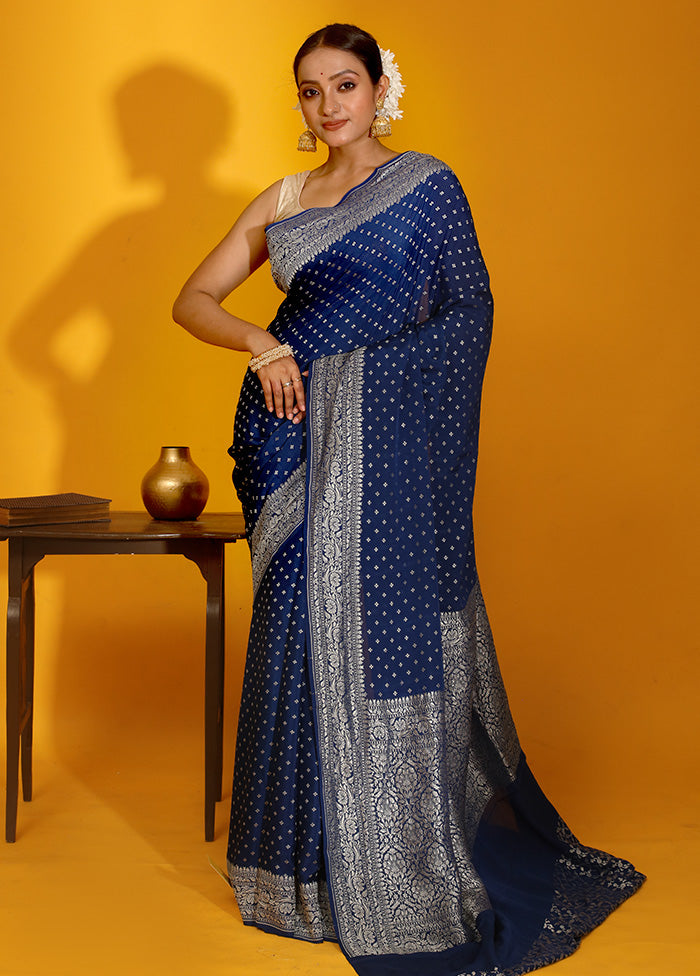 Blue Pure Georgette Saree With Blouse Piece - Indian Silk House Agencies