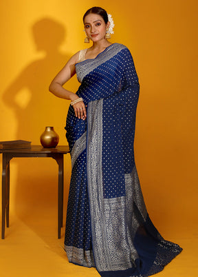 Blue Pure Georgette Saree With Blouse Piece - Indian Silk House Agencies