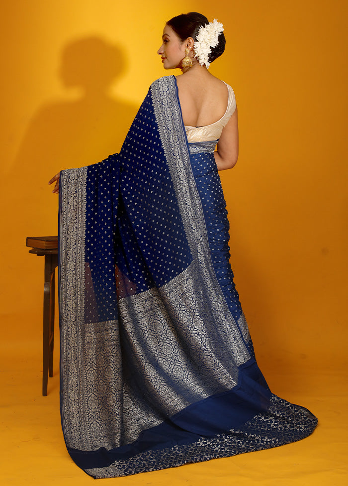 Blue Pure Georgette Saree With Blouse Piece - Indian Silk House Agencies