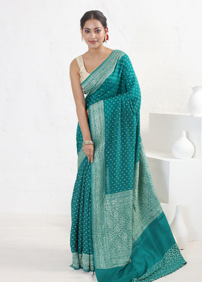 Green Pure Georgette Saree With Blouse Piece - Indian Silk House Agencies