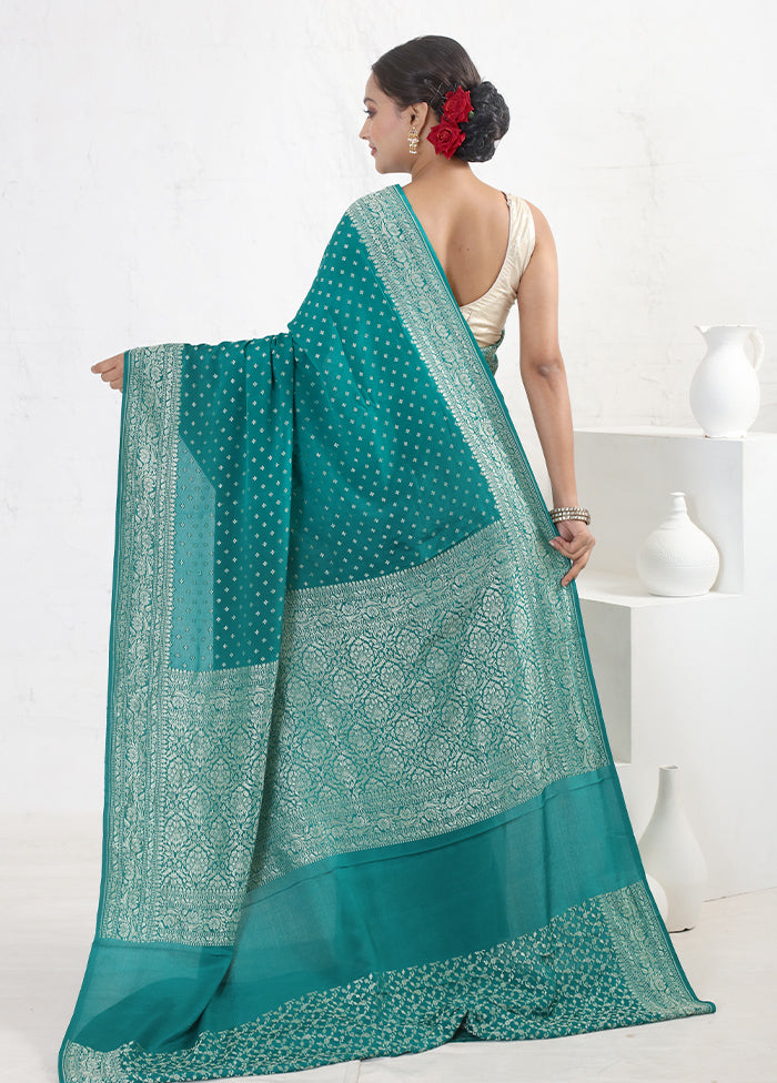 Green Pure Georgette Saree With Blouse Piece - Indian Silk House Agencies