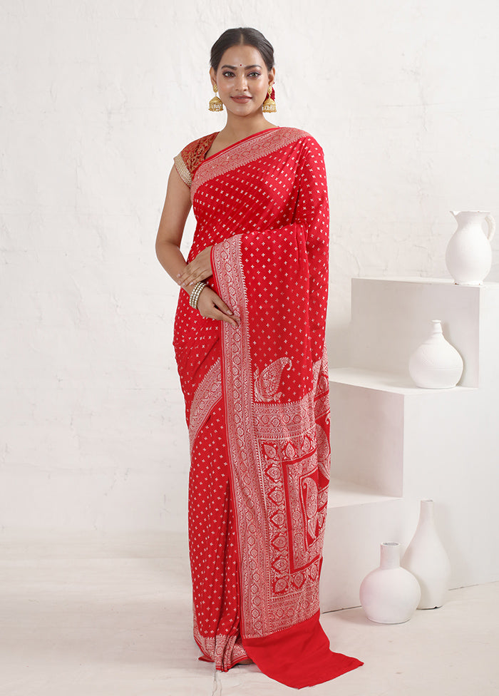 Red Pure Georgette Saree With Blouse Piece - Indian Silk House Agencies