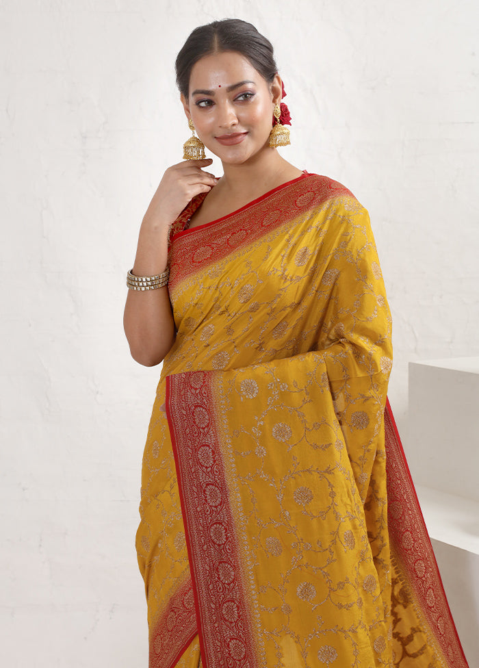 Yellow Pure Georgette Saree With Blouse Piece - Indian Silk House Agencies