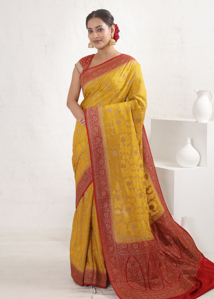 Yellow Pure Georgette Saree With Blouse Piece - Indian Silk House Agencies