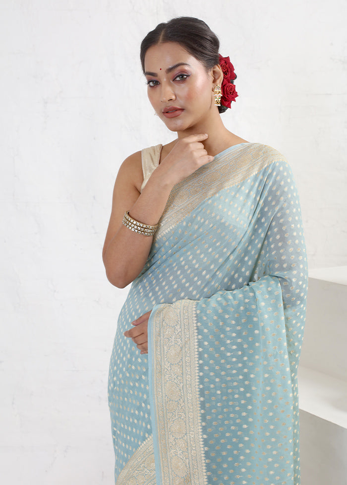 Blue Pure Georgette Saree With Blouse Piece - Indian Silk House Agencies