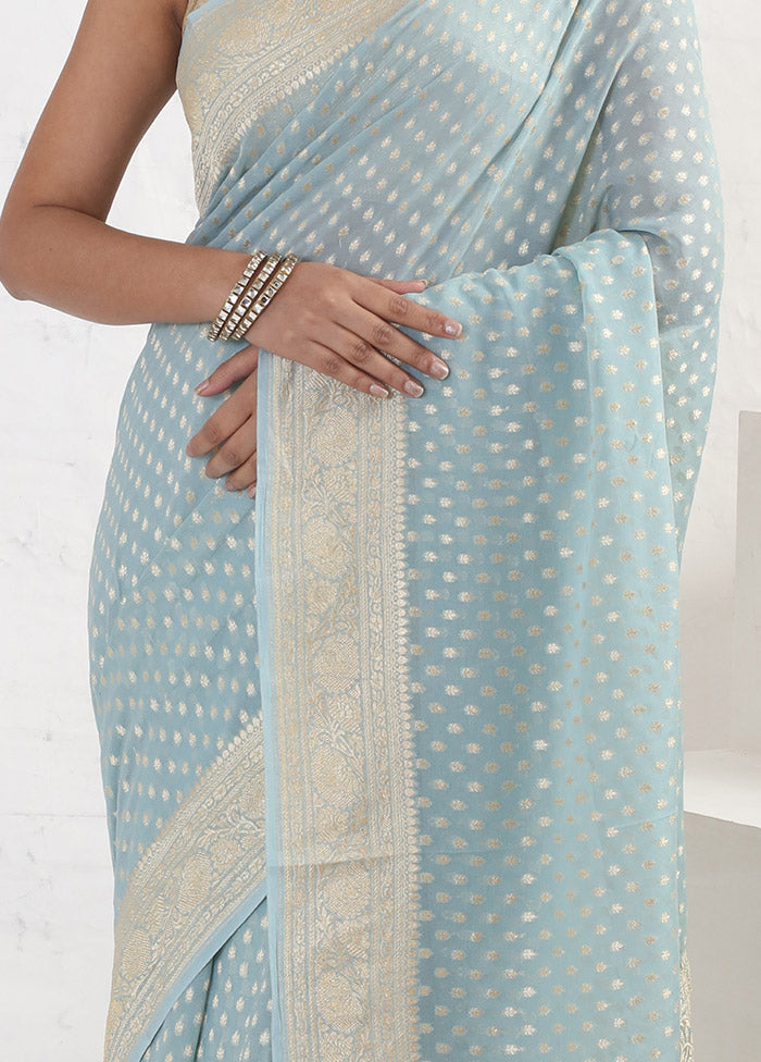 Blue Pure Georgette Saree With Blouse Piece - Indian Silk House Agencies