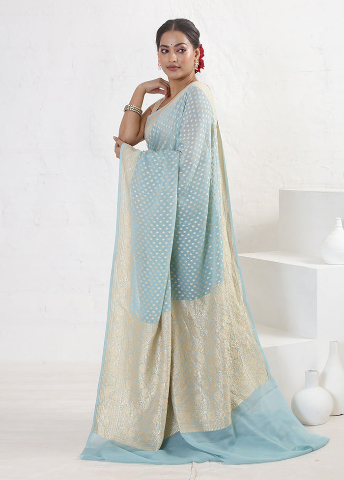 Blue Pure Georgette Saree With Blouse Piece - Indian Silk House Agencies