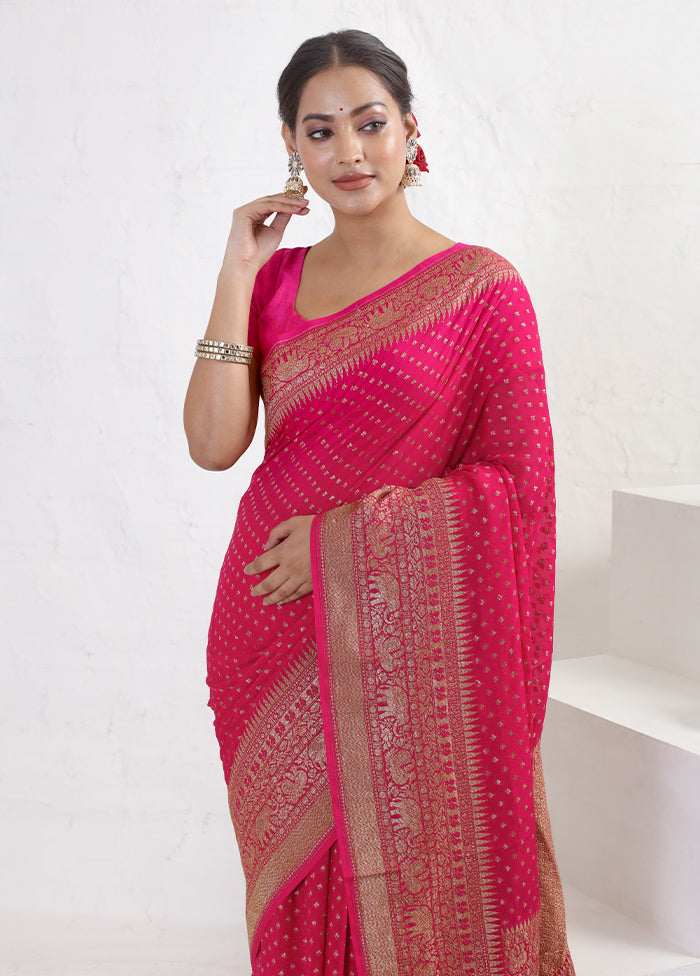 Pink Pure Georgette Saree With Blouse Piece - Indian Silk House Agencies