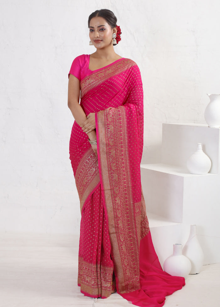 Pink Pure Georgette Saree With Blouse Piece - Indian Silk House Agencies