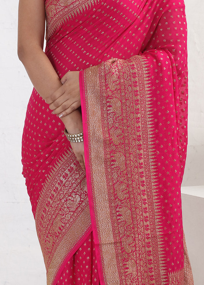 Pink Pure Georgette Saree With Blouse Piece - Indian Silk House Agencies