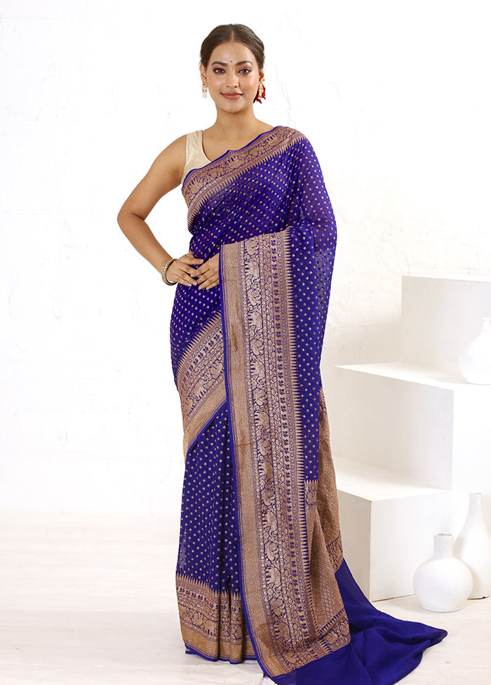 Blue Pure Georgette Saree With Blouse Piece - Indian Silk House Agencies