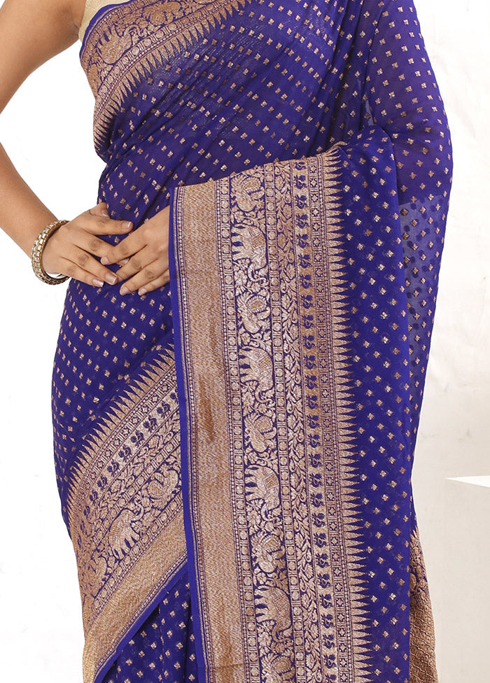 Blue Pure Georgette Saree With Blouse Piece - Indian Silk House Agencies