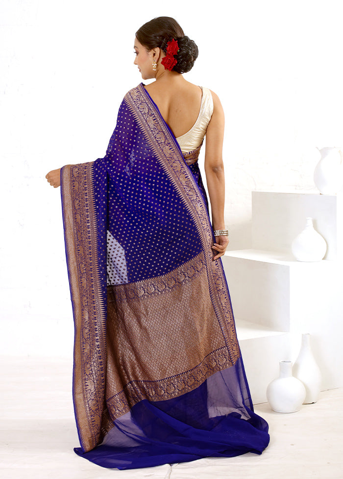 Blue Pure Georgette Saree With Blouse Piece - Indian Silk House Agencies