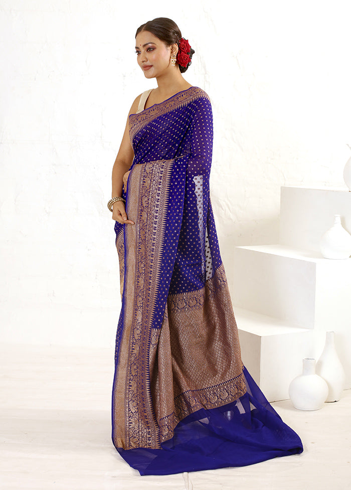 Blue Pure Georgette Saree With Blouse Piece - Indian Silk House Agencies