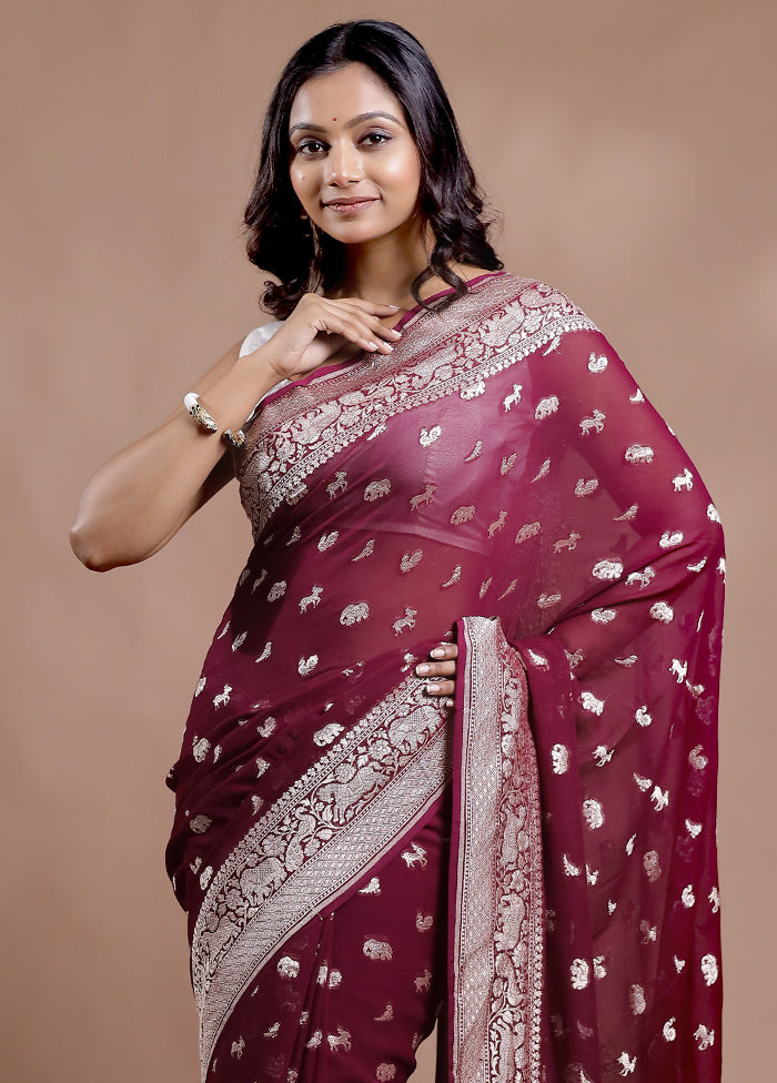 Maroon Pure Georgette Saree With Blouse Piece - Indian Silk House Agencies