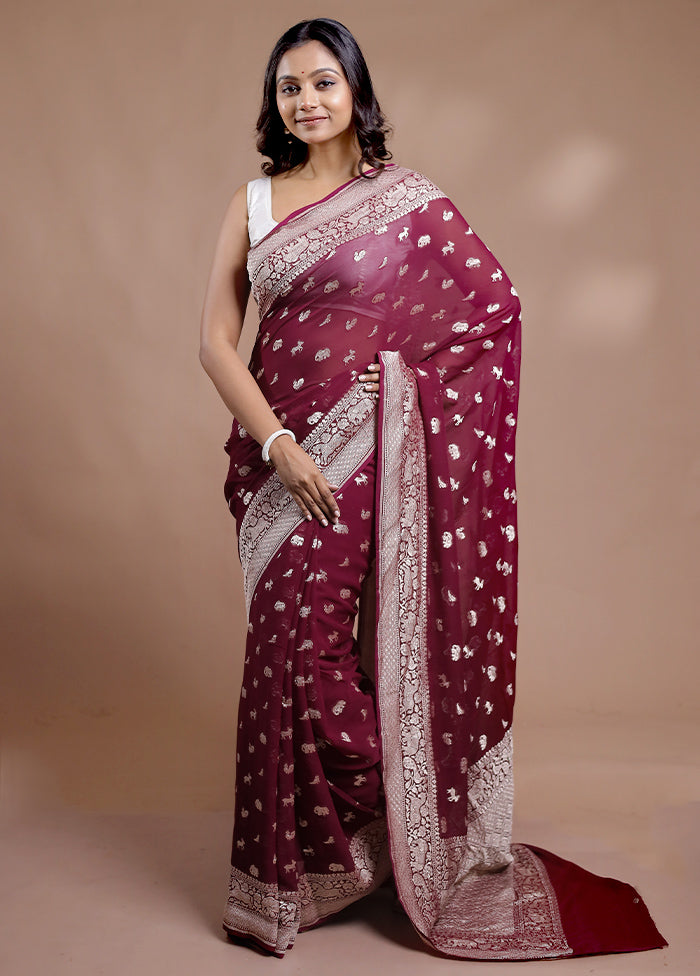 Maroon Pure Georgette Saree With Blouse Piece - Indian Silk House Agencies