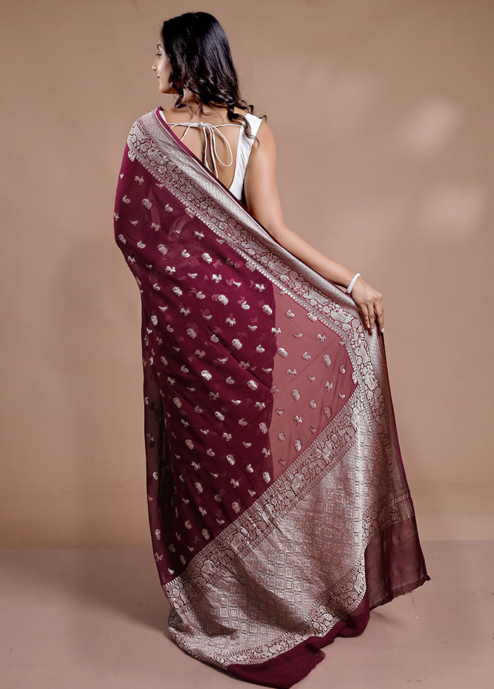 Maroon Pure Georgette Saree With Blouse Piece - Indian Silk House Agencies