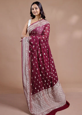 Maroon Pure Georgette Saree With Blouse Piece - Indian Silk House Agencies