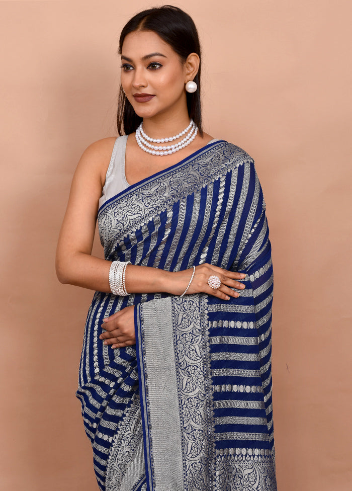 Blue Georgette Saree With Blouse Piece - Indian Silk House Agencies