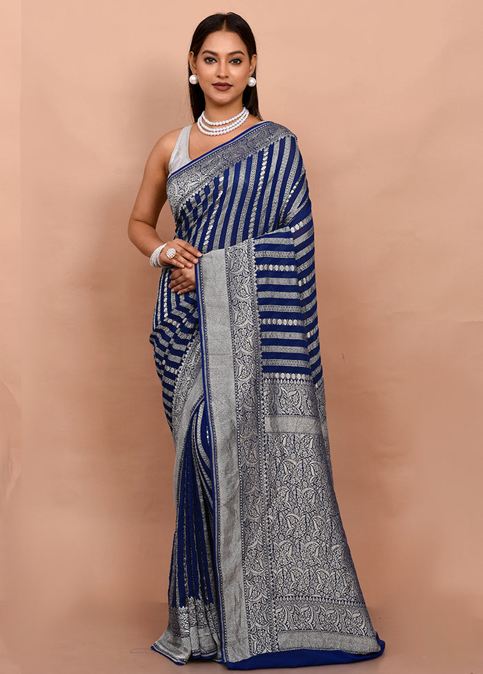 Blue Georgette Saree With Blouse Piece - Indian Silk House Agencies