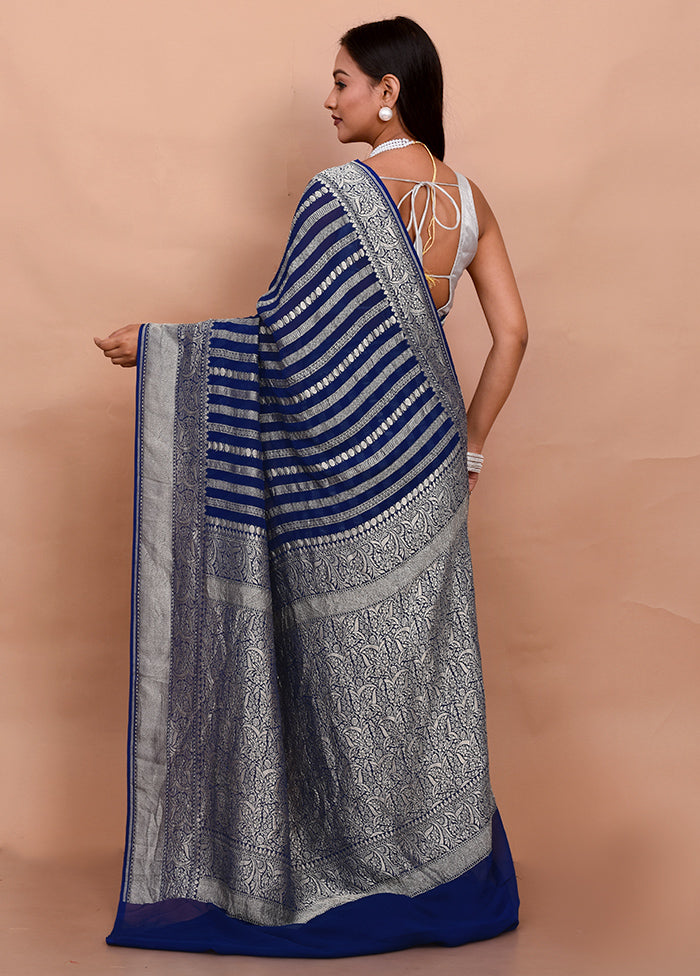 Blue Georgette Saree With Blouse Piece - Indian Silk House Agencies