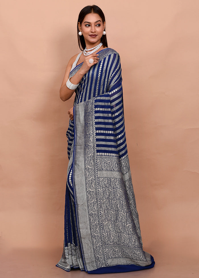 Blue Georgette Saree With Blouse Piece - Indian Silk House Agencies