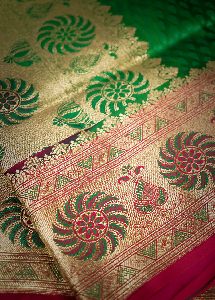 Green Banarasi Silk Saree With Blouse Piece - Indian Silk House Agencies