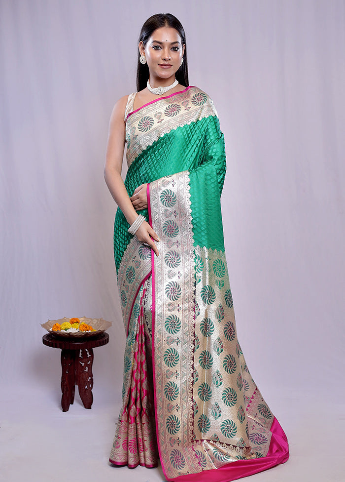 Green Banarasi Silk Saree With Blouse Piece - Indian Silk House Agencies