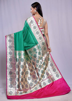 Green Banarasi Silk Saree With Blouse Piece - Indian Silk House Agencies