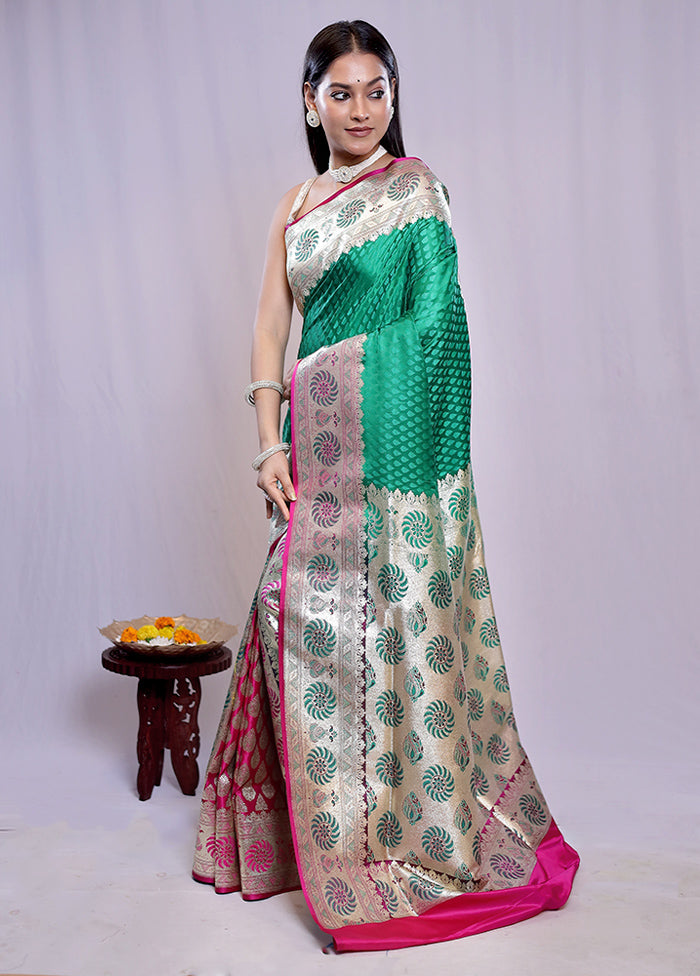 Green Banarasi Silk Saree With Blouse Piece - Indian Silk House Agencies