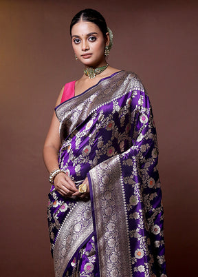 Purple Handloom Uppada Pure Silk Saree With Blouse Piece