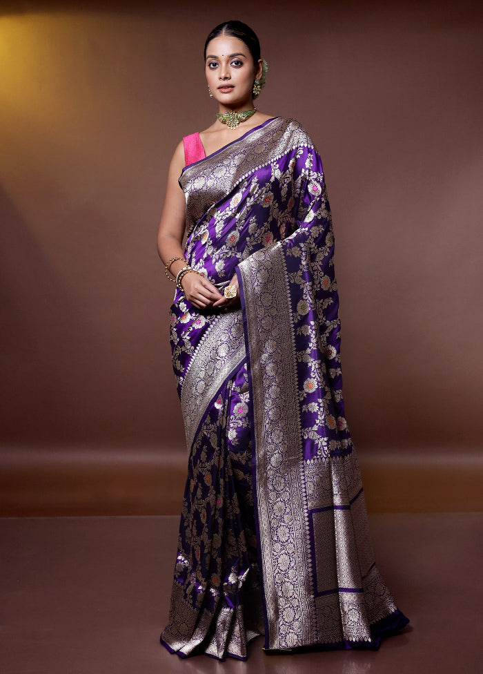 Purple Handloom Uppada Pure Silk Saree With Blouse Piece